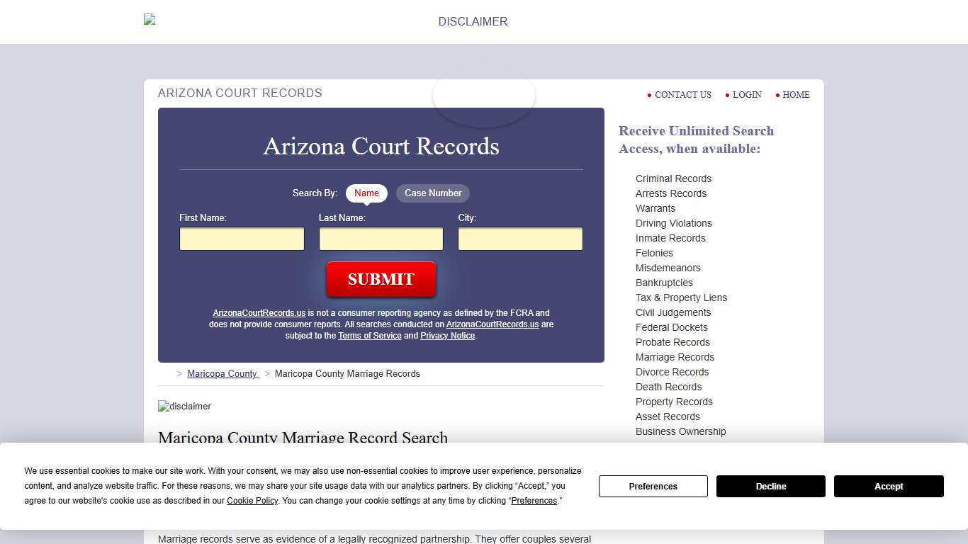 Maricopa County Marriage Records ArizonaCourtRecords.us