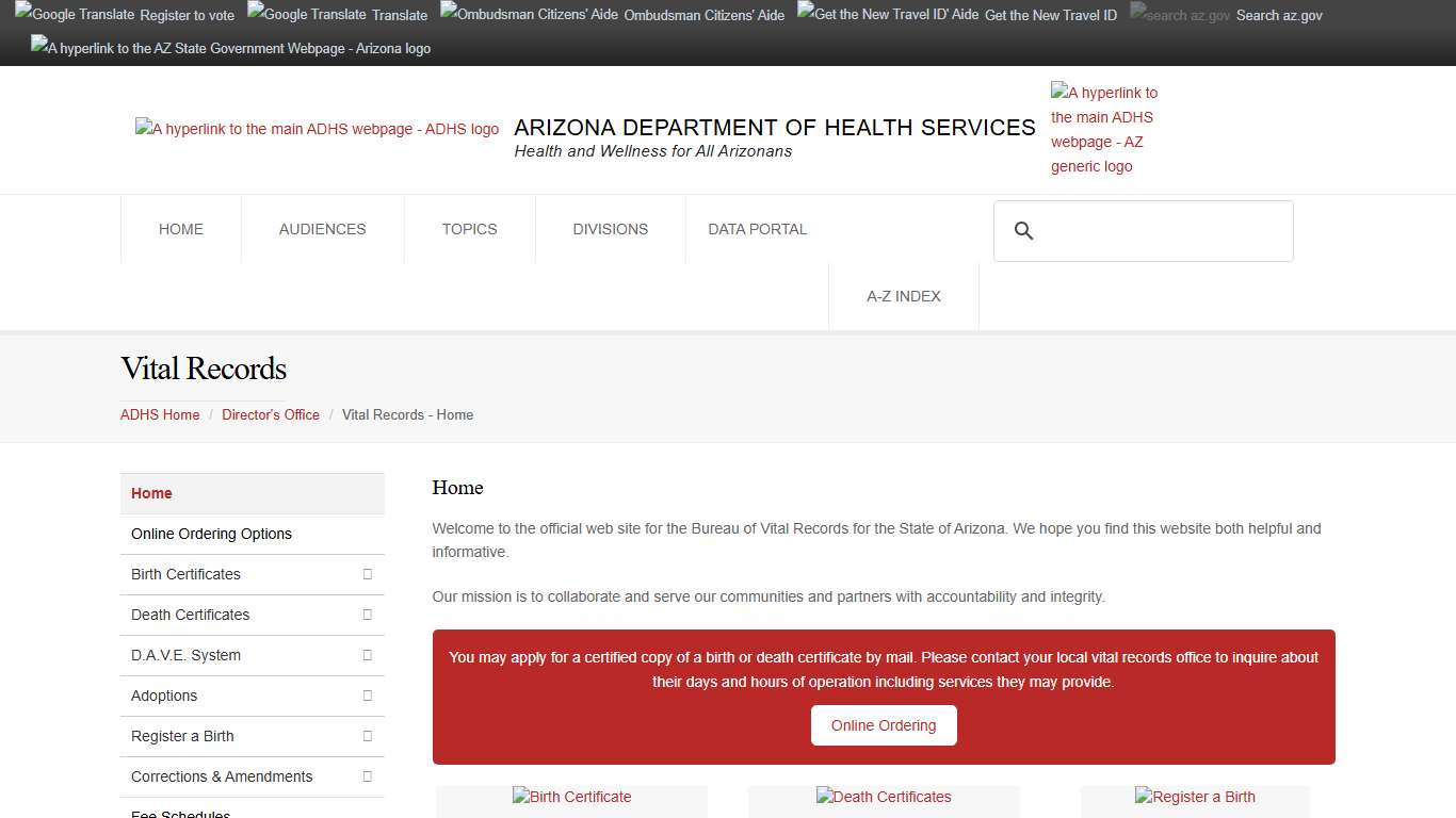 ADHS - Vital Records - Home